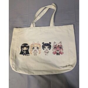 Kawaii Anime Chibi Canvas Tote Bag Artist Signed Harajuku Cute Magnetic Snap